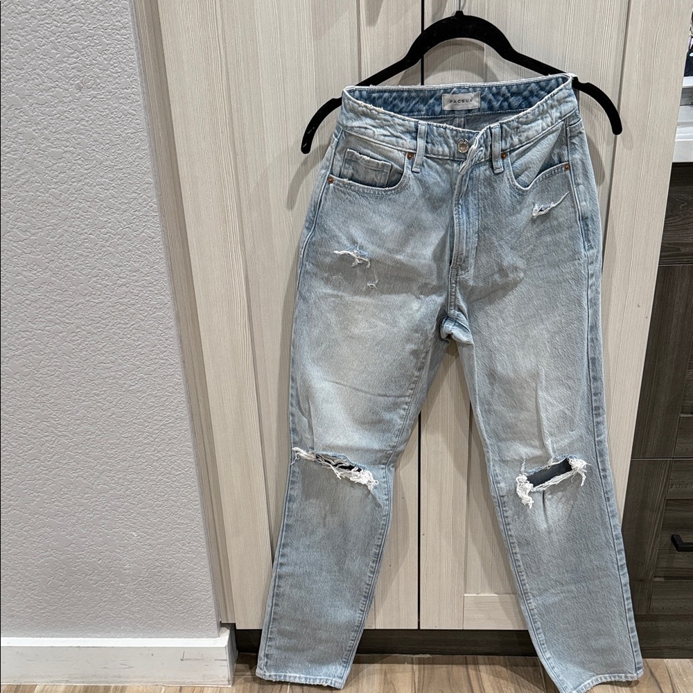 PacSun Light Blue Distressed Straight Leg Jeans